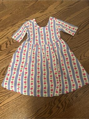 NWOT Hanna Andersson Girls Pink and Blue Tulip Stripe Dress, 3T